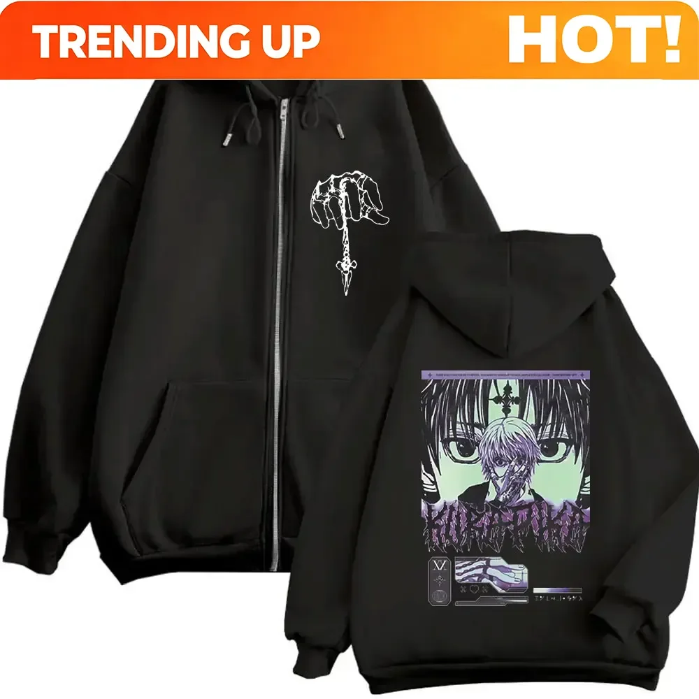 Customization Anime Hunter X Hunter Zipper Hoodie Kurapika Manga Graphic Sweatshirt Men Women Clothing Casual Zip Up Hoodies Mal