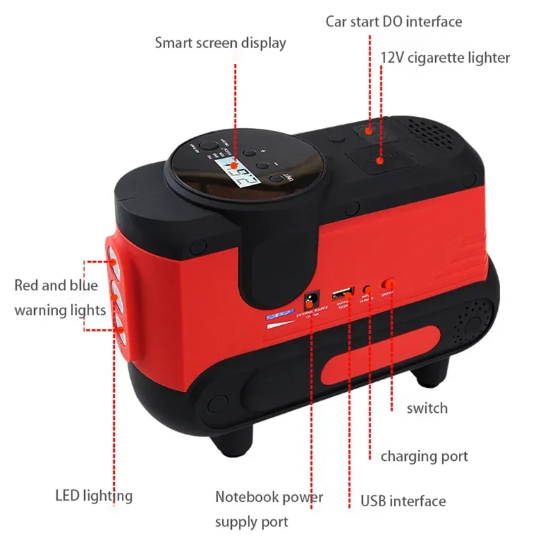 12V 360A Portable Car Jump Starter Power Bank Battery Booster Car Air Pump With USB Charger Led Light Tire Inflation