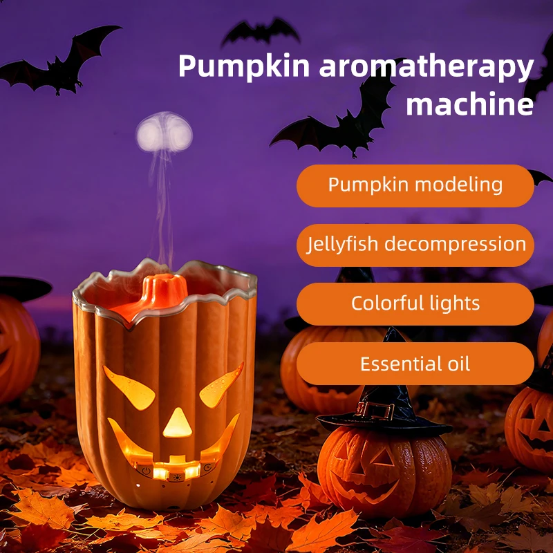 New Arrival USB 300ml Halloween Pumpkin Night Light Ultrasonic Humidifier LED Lighting Jellyfish Mist Spray Aroma Diffuser Quiet