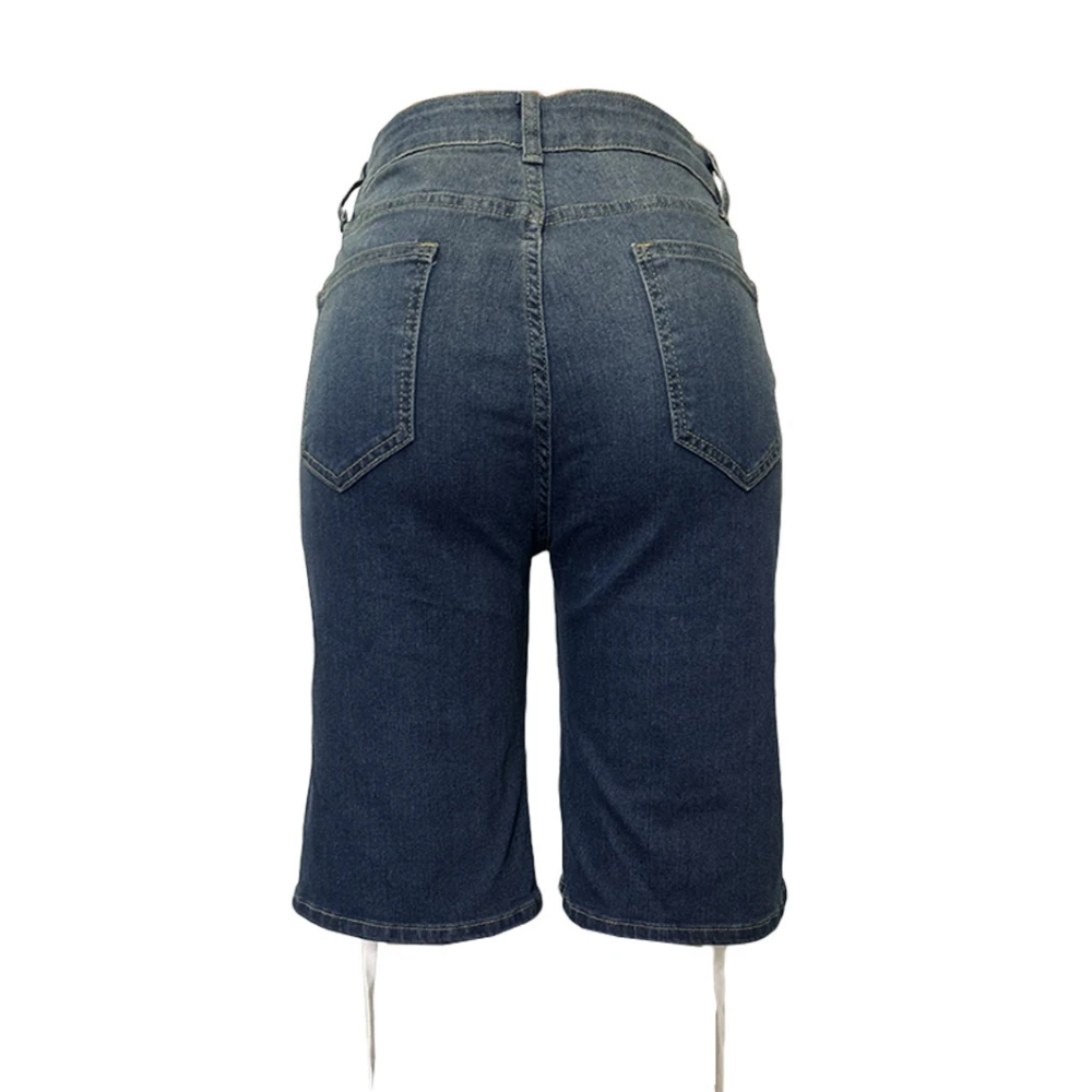 HLJ&GG American Vintage Fashion Bandage Straight Jean Shorts Women High Waisted Button Loose Denim Shorts Female Cowboy Bottom