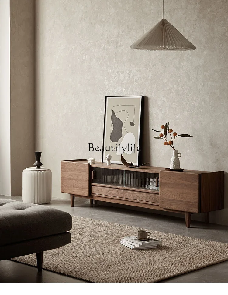 

FG11Solid Wood TV Cabinet North America Black Walnut Living Room Furniture Coffee Table Combination Nordic Small Apartment