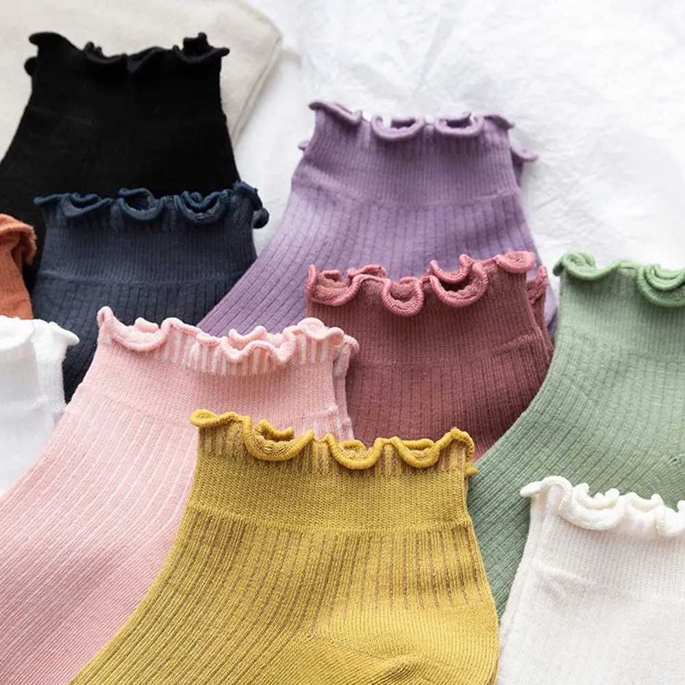 New Fashion Cotton Casual Spring Summer Frilly Ruffle Socks Women's Socks Boat Socks Ankle Short
