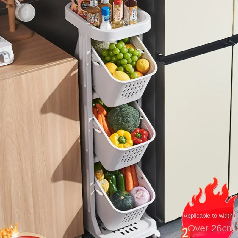 

Fashionable Home Storage Rack Multi-Layered Shelf Movable Vegetable Frame Large-Capacity Stowage Cart Utility Shelf