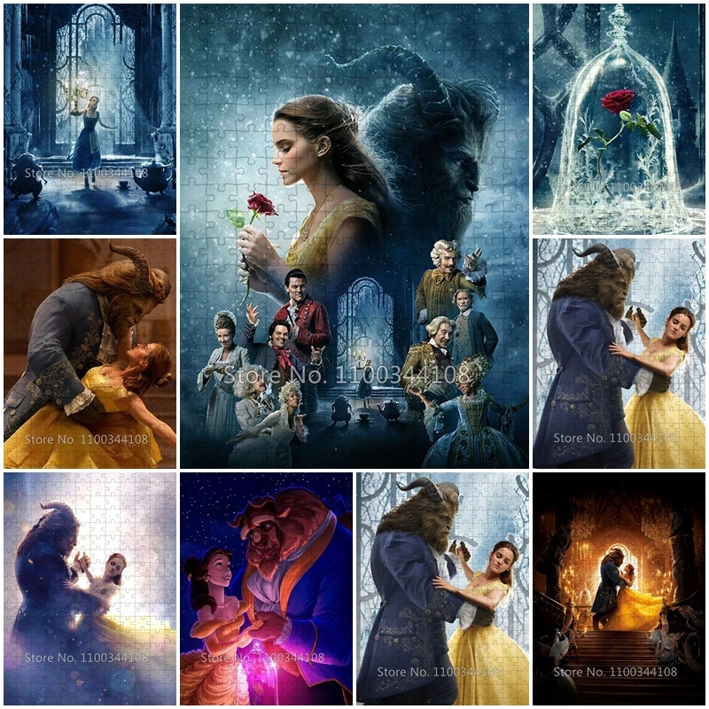 Disney Movie Beauty and The Beast Jigsaw Puzzle 300/500/1000 Pieces Paper Wooden Puzzles for Adult Decompression Toys Artworks