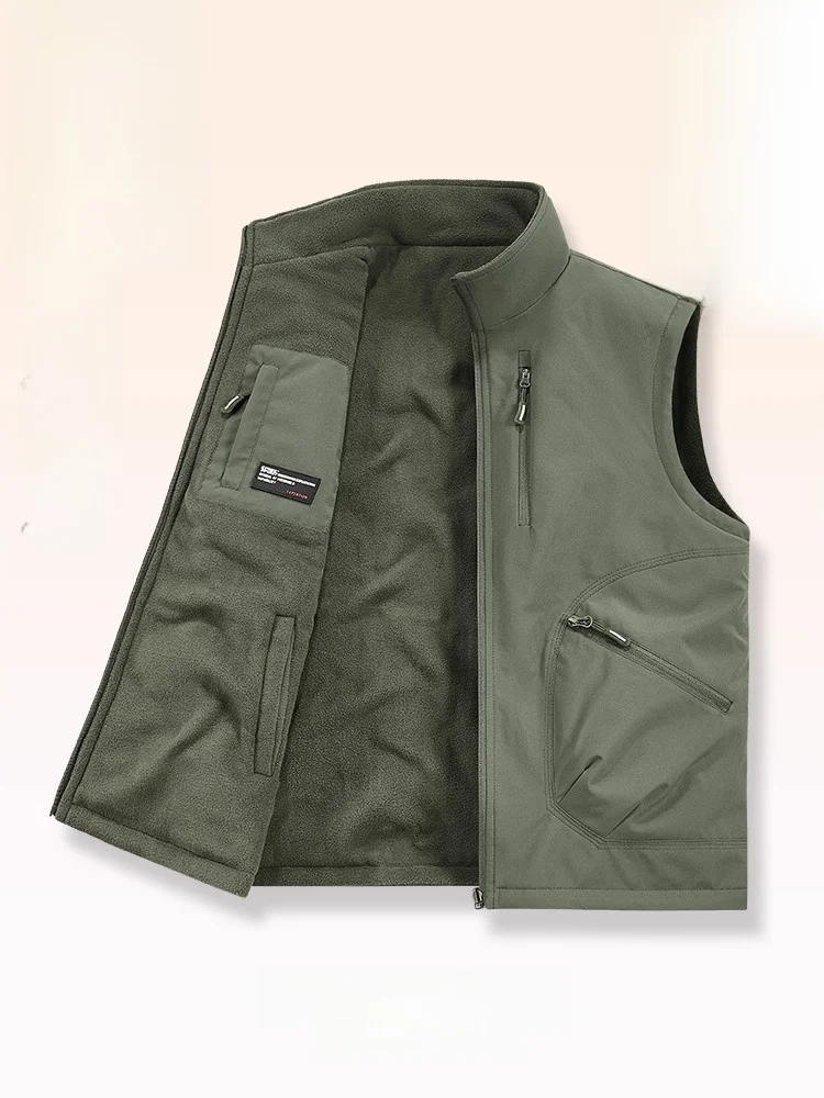 

Мужской утепленный жилет на флисовой подкладке, двусторонний, для осени и зимы, рабочая одежда, приталенный крой, на молнии, с декоративными элементами, полиэстер