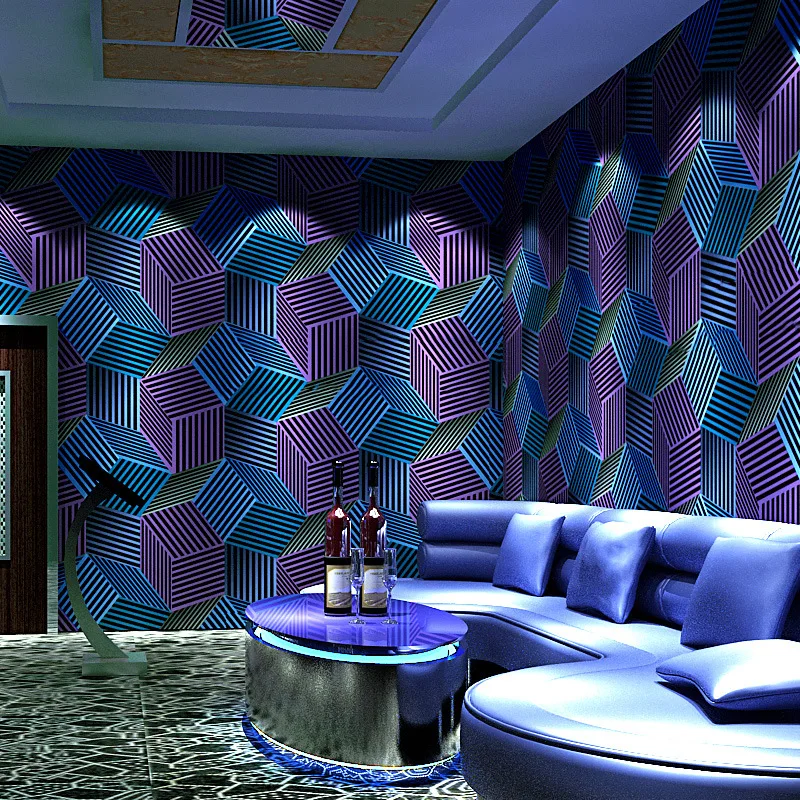 PVC KTV Glitter Wall Cloth 3D Reflective Geometric Grid Pattern Wallpaper for Karaoke Box Background Wall