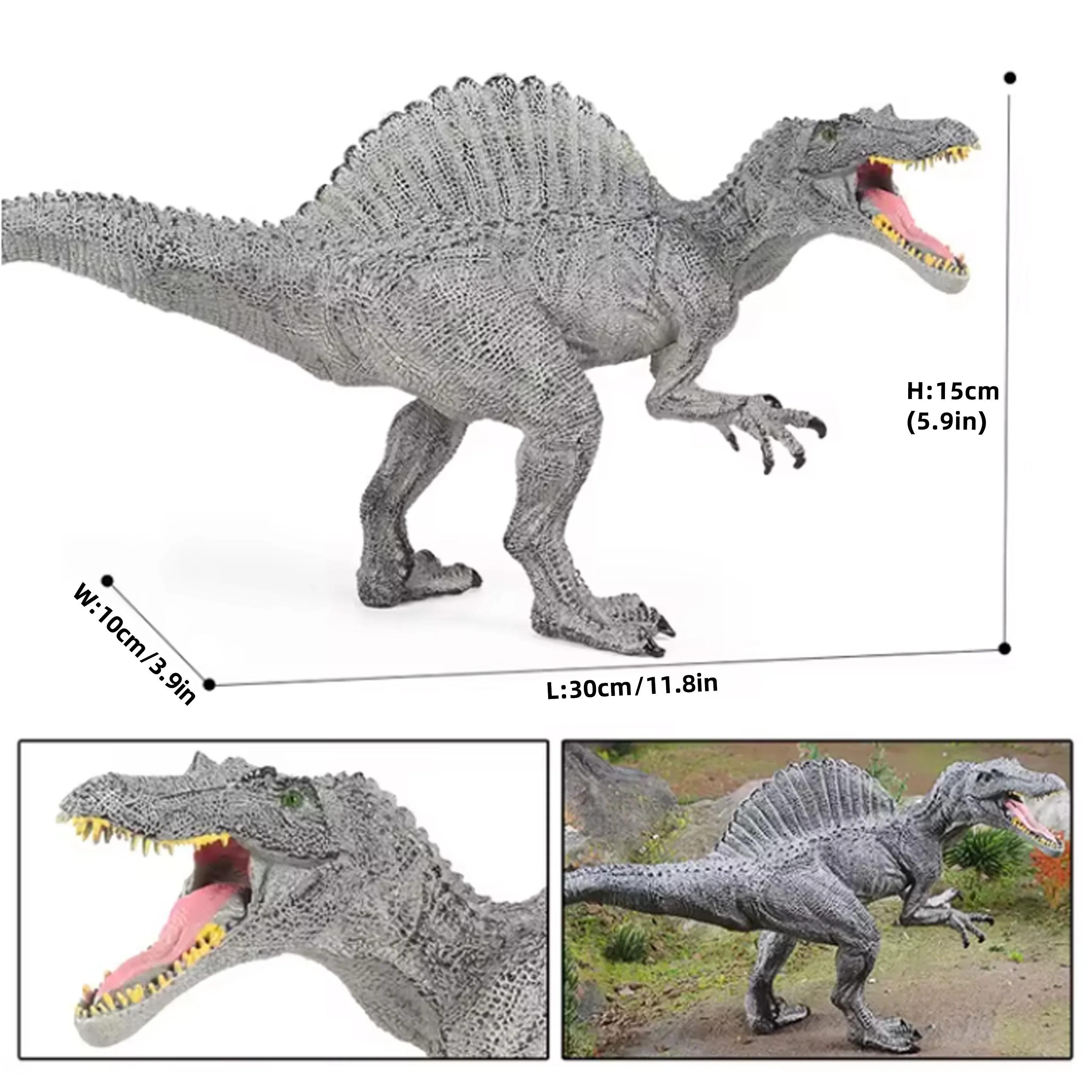 12‘’Super Large Lifelike Silverback Spinosaurus Static Model Jurassic Park Movie Animal Ornaments Collection Gift Children's Toy