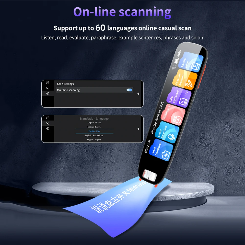Scan Reader Pen TYPE-C Charging Multifunction Dictionary Pen 4.18 In Touch Screen Assistive Reading Pen Text Extract Reader Pen