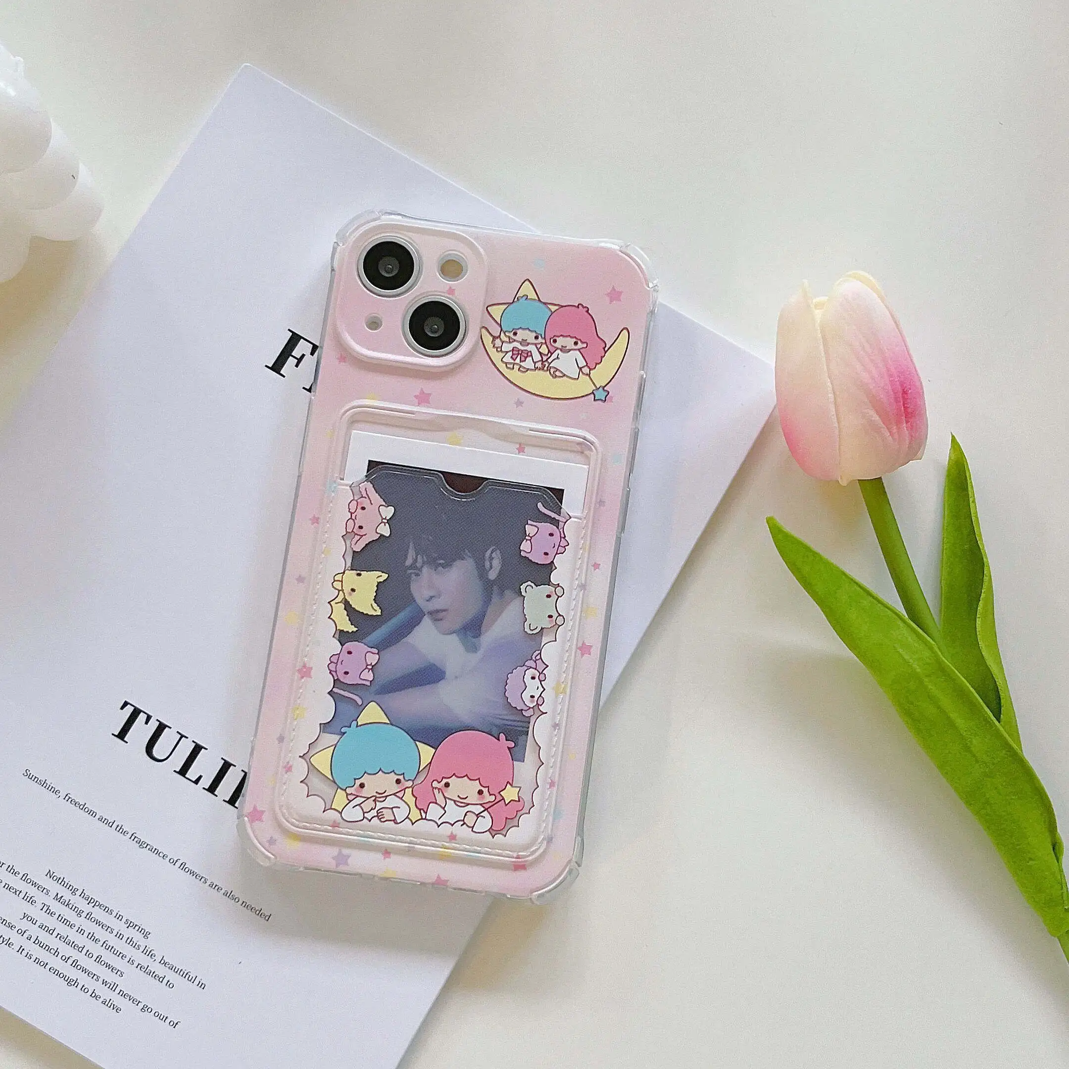 Cartoon Hello Kitty Little Twin Stars Photo Card Holder Wallet Case For iPhone 14 13 Pro Max 12 11 XR XS X 7 8 Plus Pink Cover