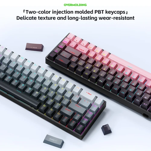 Imagen 2 del producto Teclado mecánico inalámbrico K68 de 68 teclas, conexión multimodo, intercambio en caliente de tecla completa, efectos de iluminación RGB, estructura de silenciador de junta, L