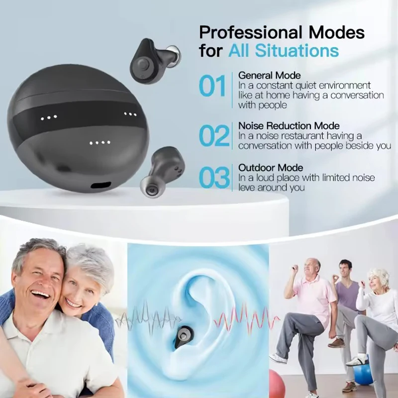 Bluetooth high-end noise cancelling hearing aid audio amplifier APP controls invisible hearing aids and hearing loss hearing aid