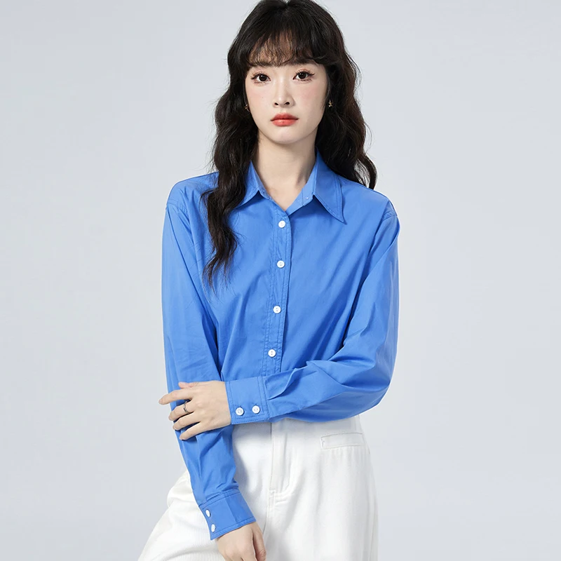 

Fashion Women's Shirts Long Sleeve Lapel Female Blouses 2025 Spring Autumn Elegant Blue Office Lady Work Wear Shirts Clothing