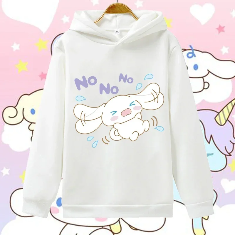 Sanrio Cinnamon Solid Plush Hoodies Cute Print Hooded Sweatshirts Kawaii Long Sleeve Cartoon Hoodie For Women