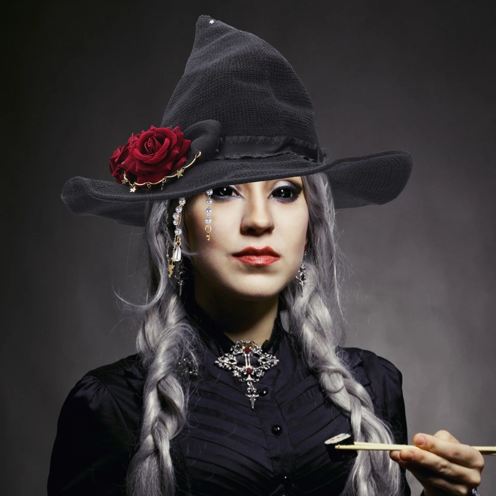 

1Pcs Witch Hat Lolita Rose Creative Costume Party Prop Festival Headwear Unique Design Lolita Witch Hat Party Costume Prop