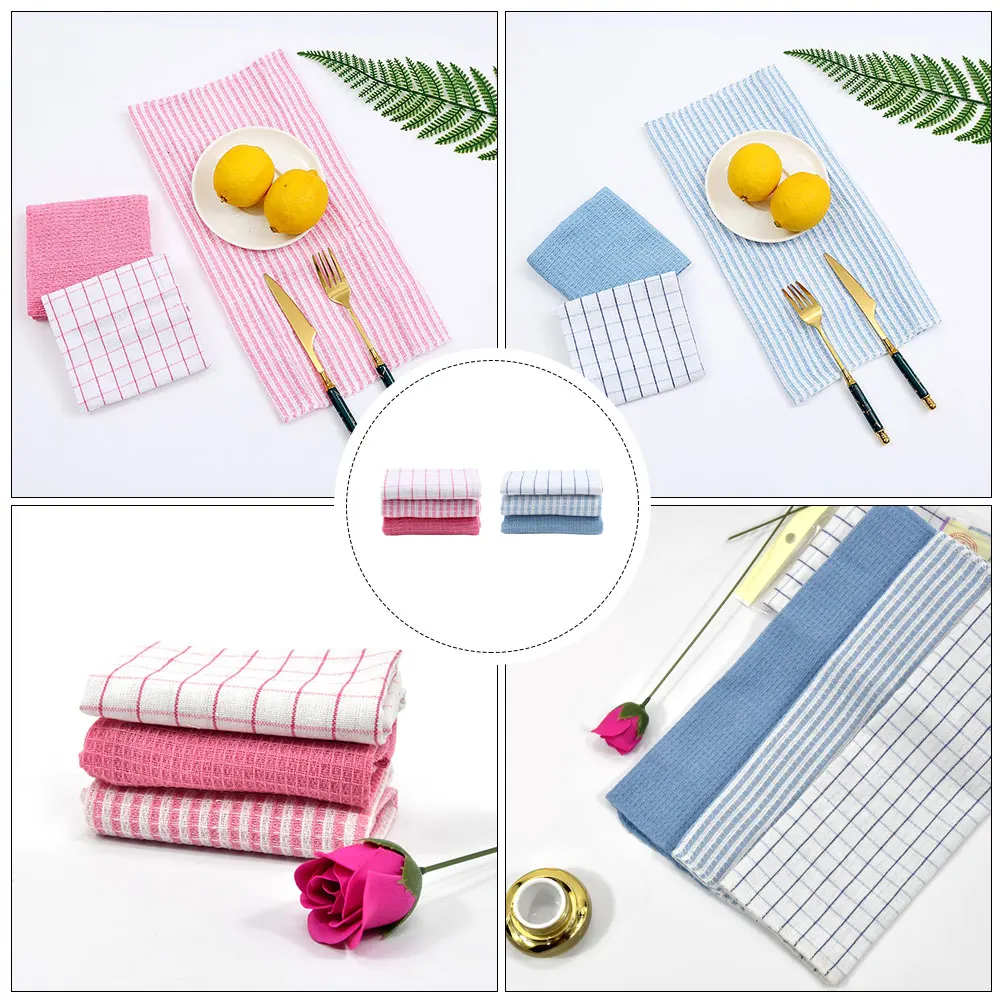 

6pcs Kitchen Dish Cloths Cotton Yarn Strong Cleaning Absorbent Household Wiping Rags For Dishes Glassware Duster