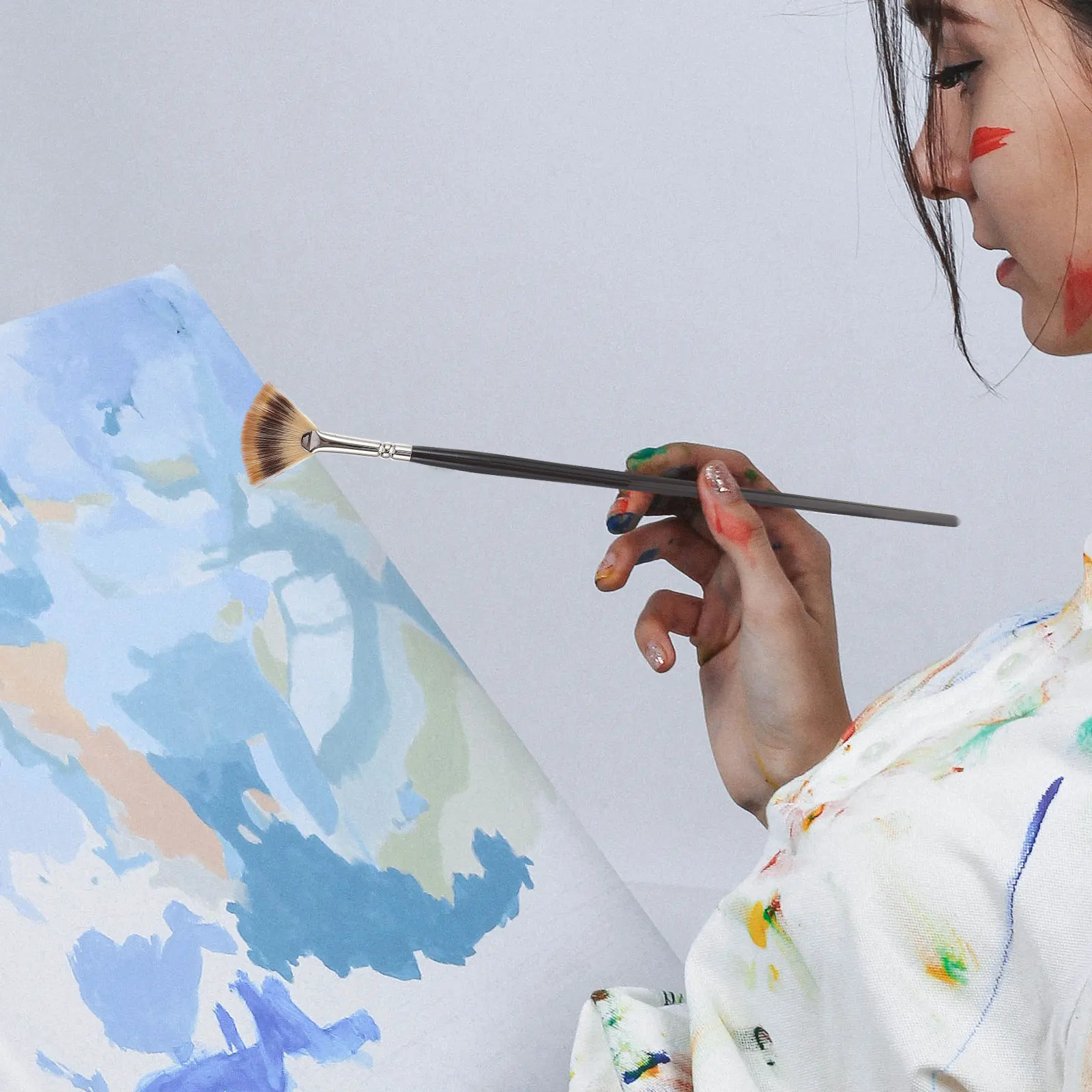 

Набор из 3 кистей с деревянными ручками, черные плоские веерные кисти с нейлоновой щетиной для масляной и акриловой живописи, профессиональные, подходят для начинающих художников