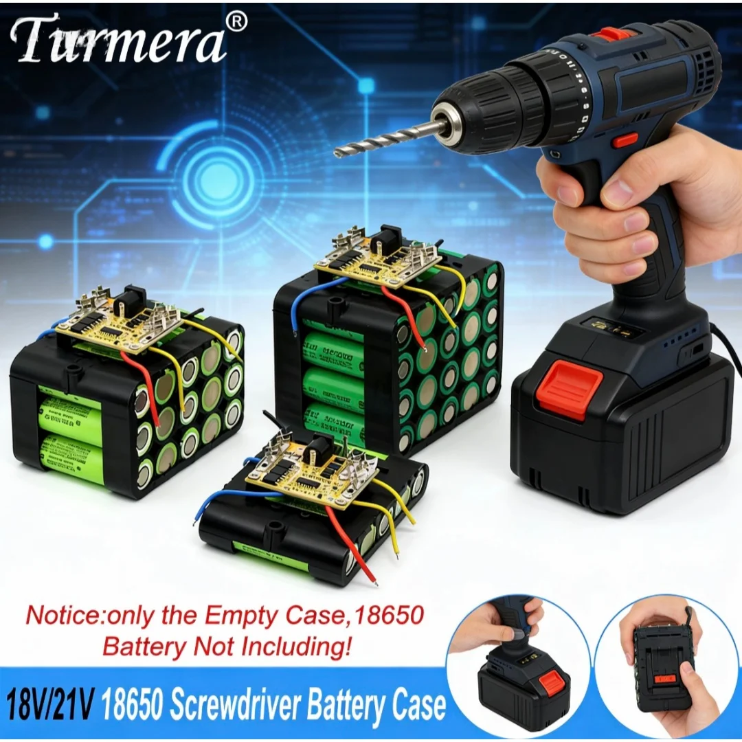 Turmera Neues 18V 21V Akkugehäuse für Schraubendreher, 20x 18650 Zellen, 50A Neu 70A Balance BMS, Nickel-Schweißset für Makita Akku