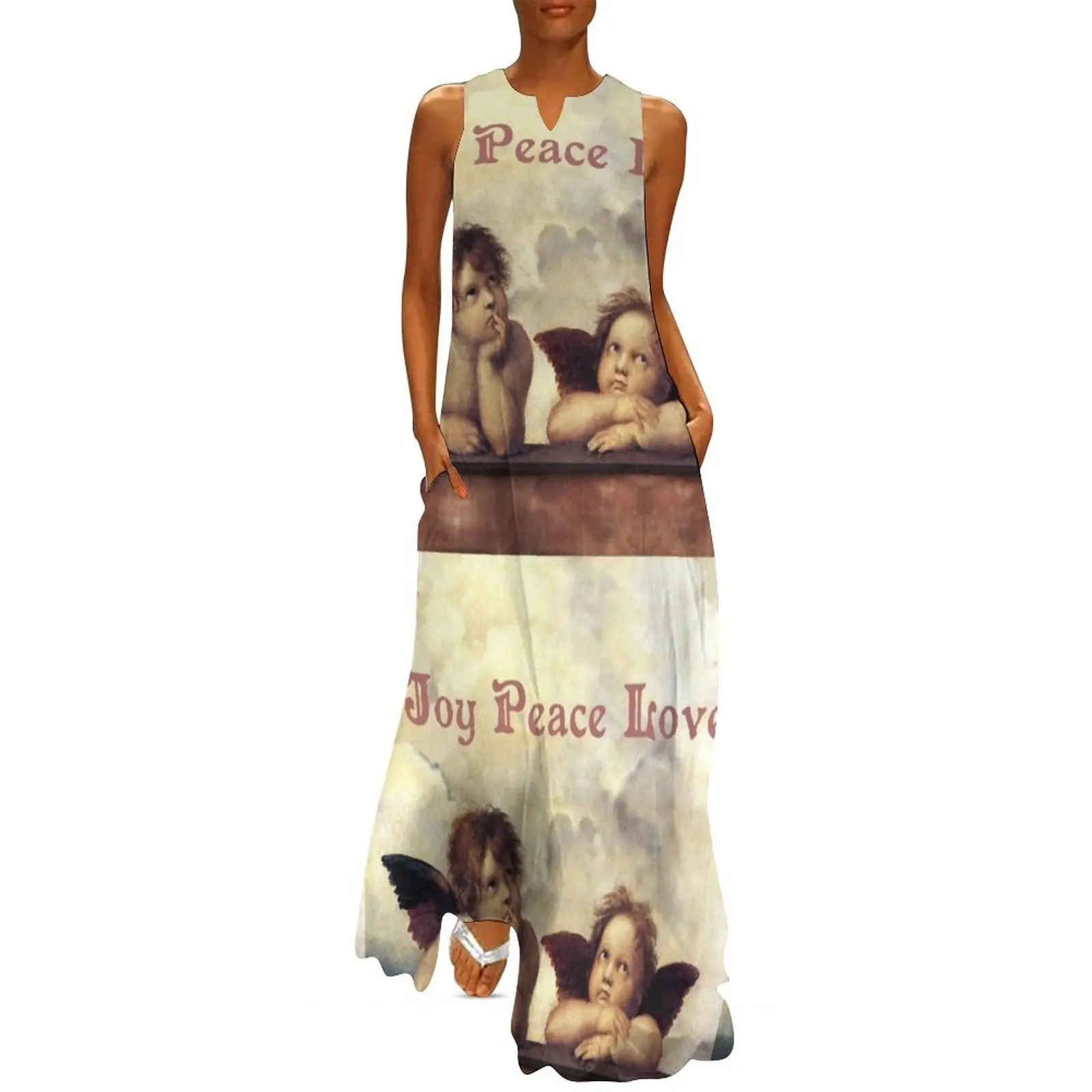 RENAISSANCE ANGELS Winged Cherubs Joy Peace Love Long Dress beach outfits for women Female clothing