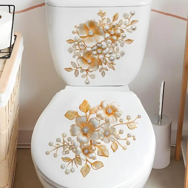Floral Toilet Sticker Waterproof Bathroom Wall Sticker Toilet Lid Sticker Self-Adhesive Removable Decals Home Decor