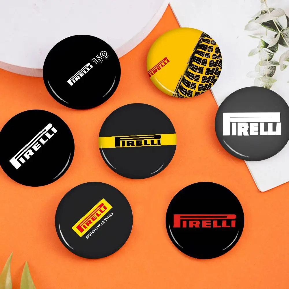 P-Pirellis Tyres Creative Pins Funny Round Snap-in Brooch Badge Backpack Hat Accessories Jewelry Gifts for Friend