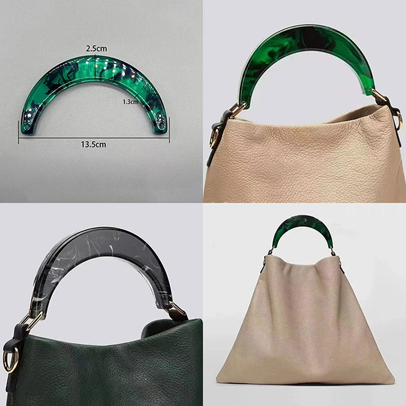 1pc Stylish Resin Moon Handbag Handle With Alloy Clasp - Green/Black/Translucent Orange Options For Women's Bags Or DIY Projects