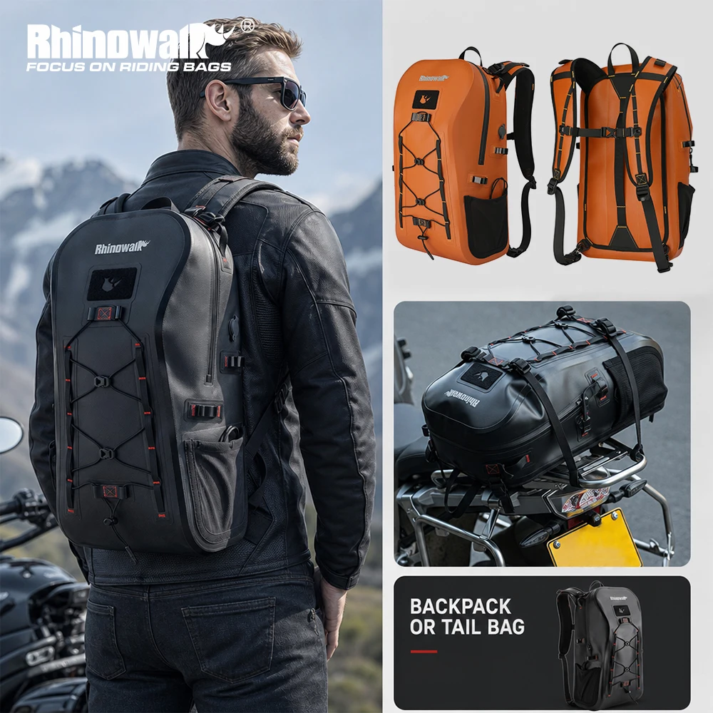 Rhinowalk Motorcycle Riding Backpack 26L Waterproof Motor Tail Seat Luggage With Inner Laptop Storage Pocket Air Value System