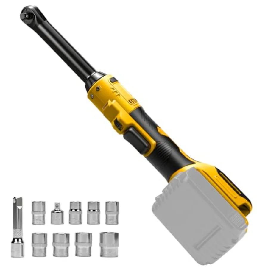 

3/8" Cordless Ratchet Wrench for Dewalt 20V Battery 60 Ft-lbs 81 N.m Electric Ratchet Set with Extended Head Variable Speed 3/8