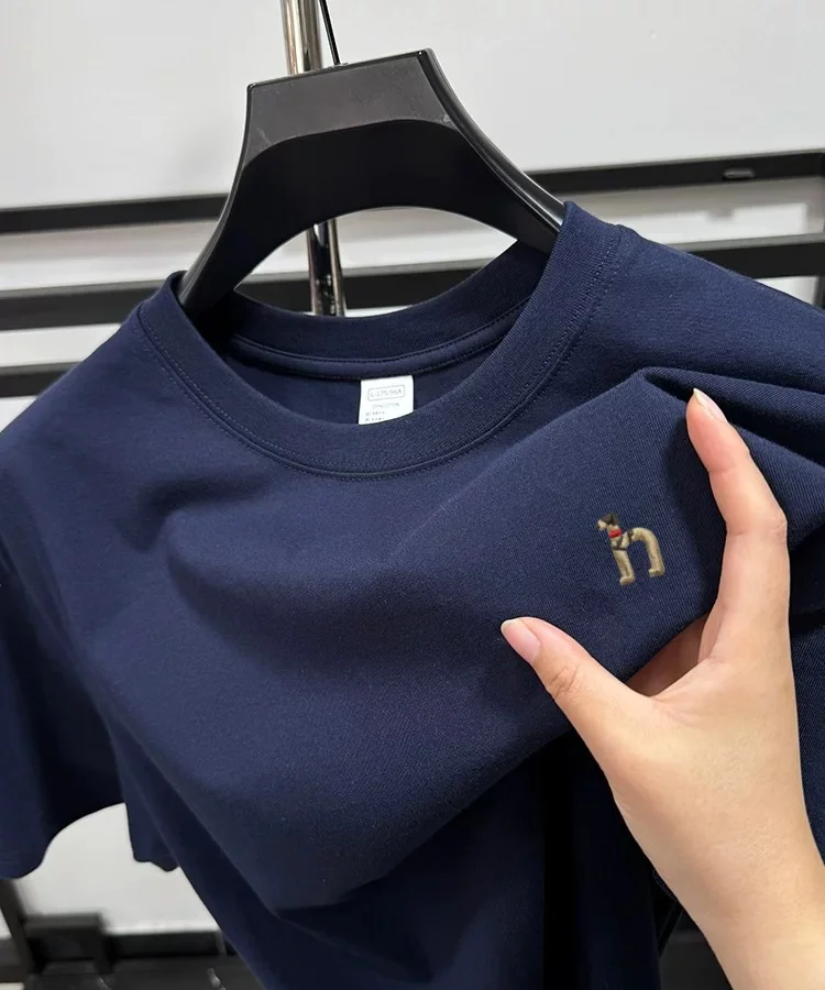 

100% cotton summer short sleeve T-shirt fashion brand exquisite dog embroidery design round neck top loose casual men's wear