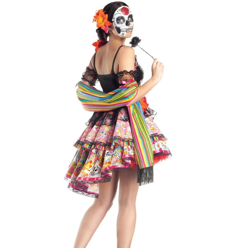 Halloween Printed Skull Skirt Ghost Festival Makeup Party Elves Flower Fairy Dress Dead Day Role Playing Vampire Bride Costume