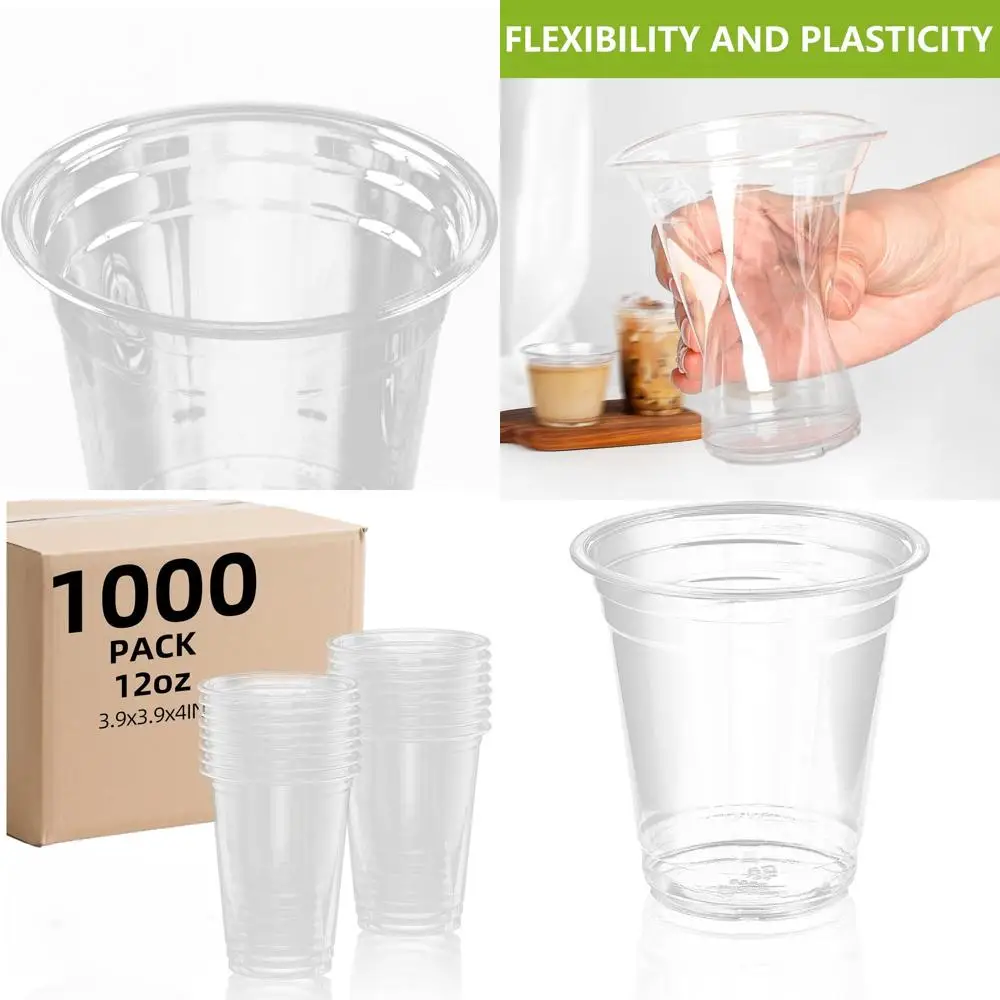 

1000 Pack Clear Plastic Cups, 12 oz, Extra Thick Disposable Cups, BPA-Free PET, 98mm x 100mm