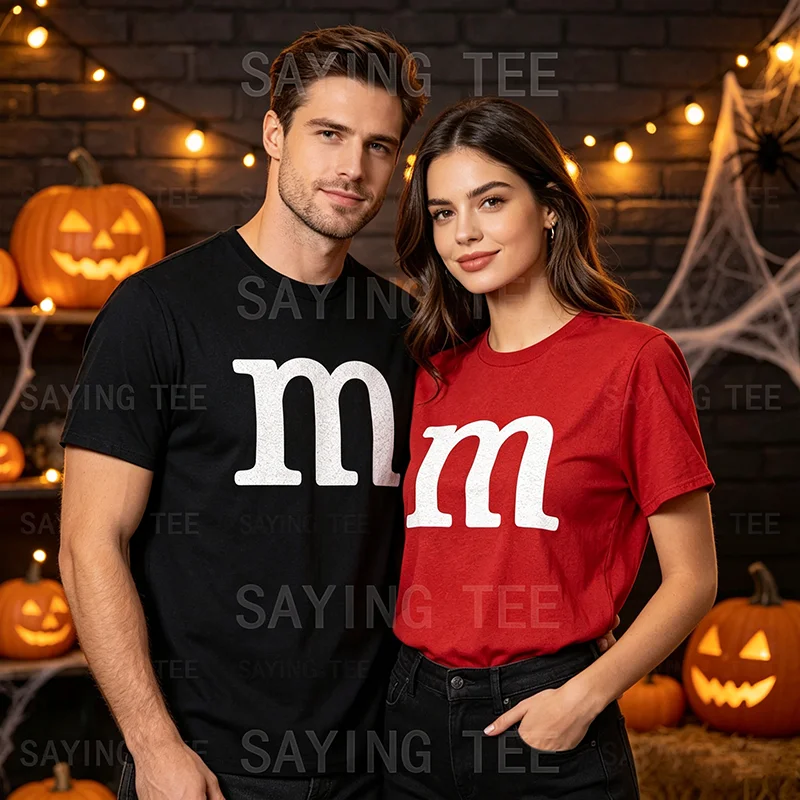 Buchstabe M Lustiges Gruppen-Halloween-Team Einfaches, bequemes Kostüm-T-Shirt Y2k Halloween-Party Grafik-Freizeit-T-Shirt Persönlichkeits-Soft-Baumwoll-Oberteil – Detail 3