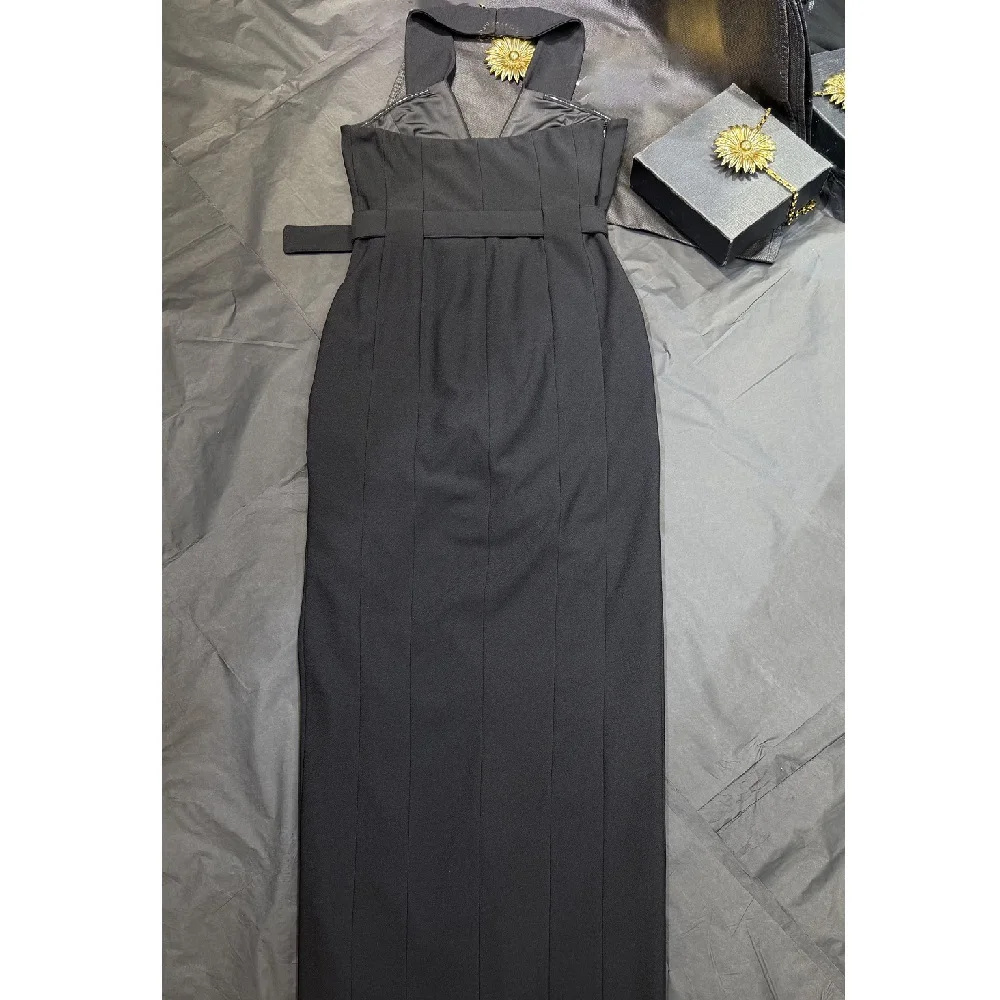 2026 Summer Halter Neck Women's Dress with Metal Buckle Belt, Corset, Sexy Women's Long Dress, Y2K New Fashion Party Dress bra