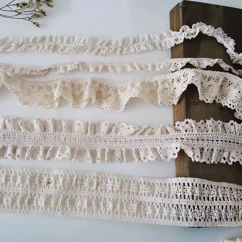 1 Tuin Beige Puur Katoenen Stretch Kant Elastische Katoenen Draad Holle Kleding Decoratie Pop Kant Handgemaakte Diy Accessoires