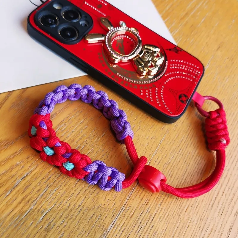 For Cell Phone Coarse Type Short Hand Lanyard Strap Wrist Chain Handmade Weaving Bracelet Pendant Phone Outdoor Anti-Lost Rope