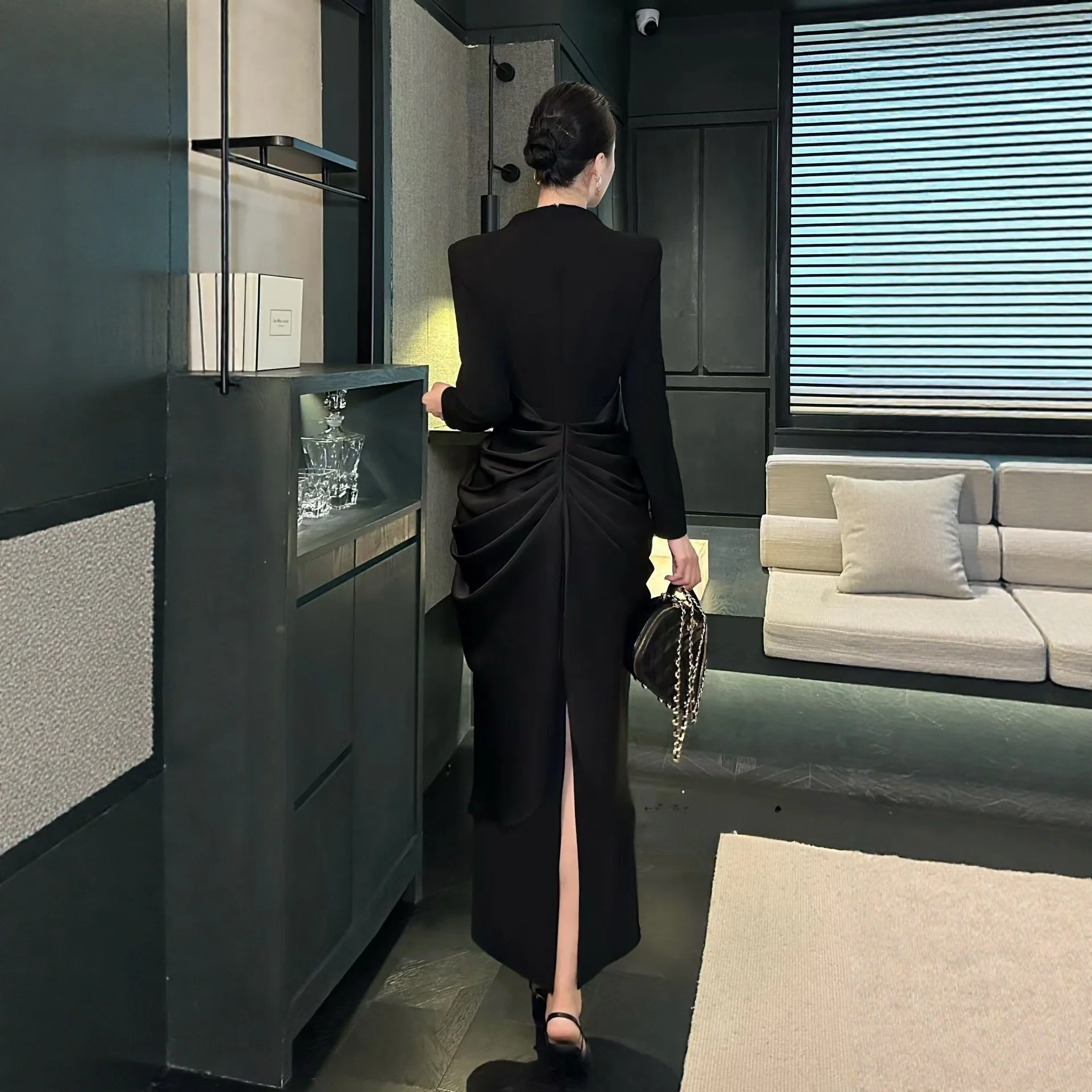 Ele Diseño de cintura adelgazante Largo Dr Faionable Ladylike Sle Full Sve Mezcla de nailon y algodón para ropa de noche de mujer