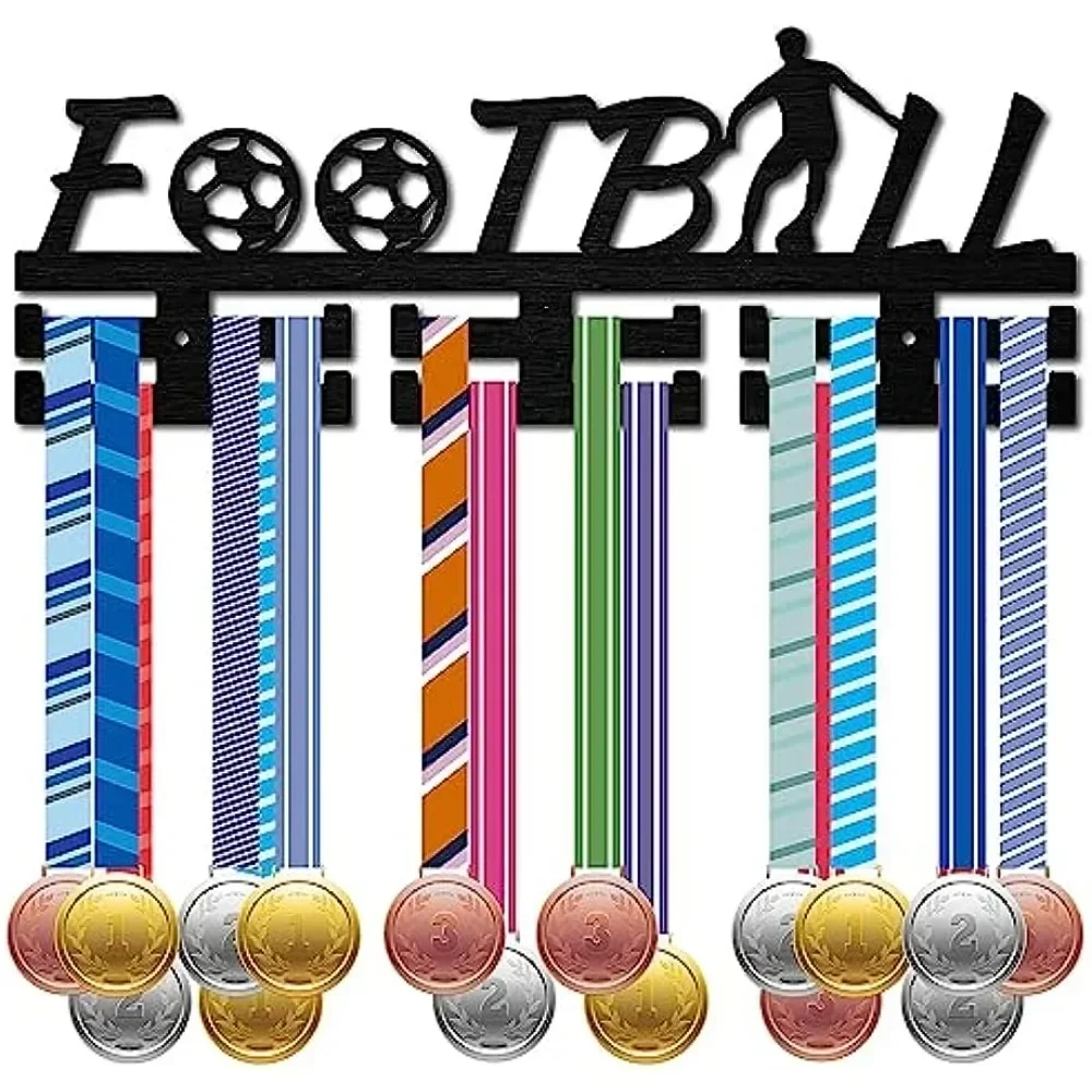 Football Medal Holder Soccer Sport Medal Hanger Medal Rack Display Wooden Wall Rack Mounted Over 30 Medals for Swimming Bicycle