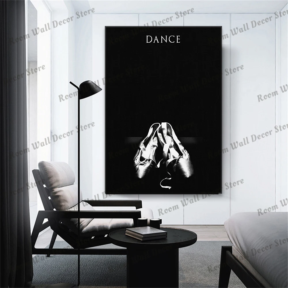 Black and White Canvas Painting Dance Shoes Art Prints Ballet Dancer Canvas Painting Poster Home Living Room Dance Studio Decor