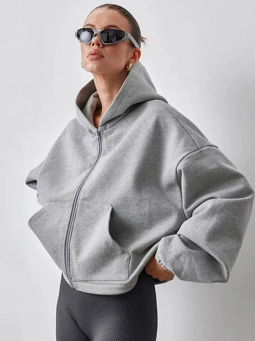 

The New Autumn And Winter Outdoor Sports Loose Cardigan Hooded Sweatshirt For Women Features A Stylish And Casual Design