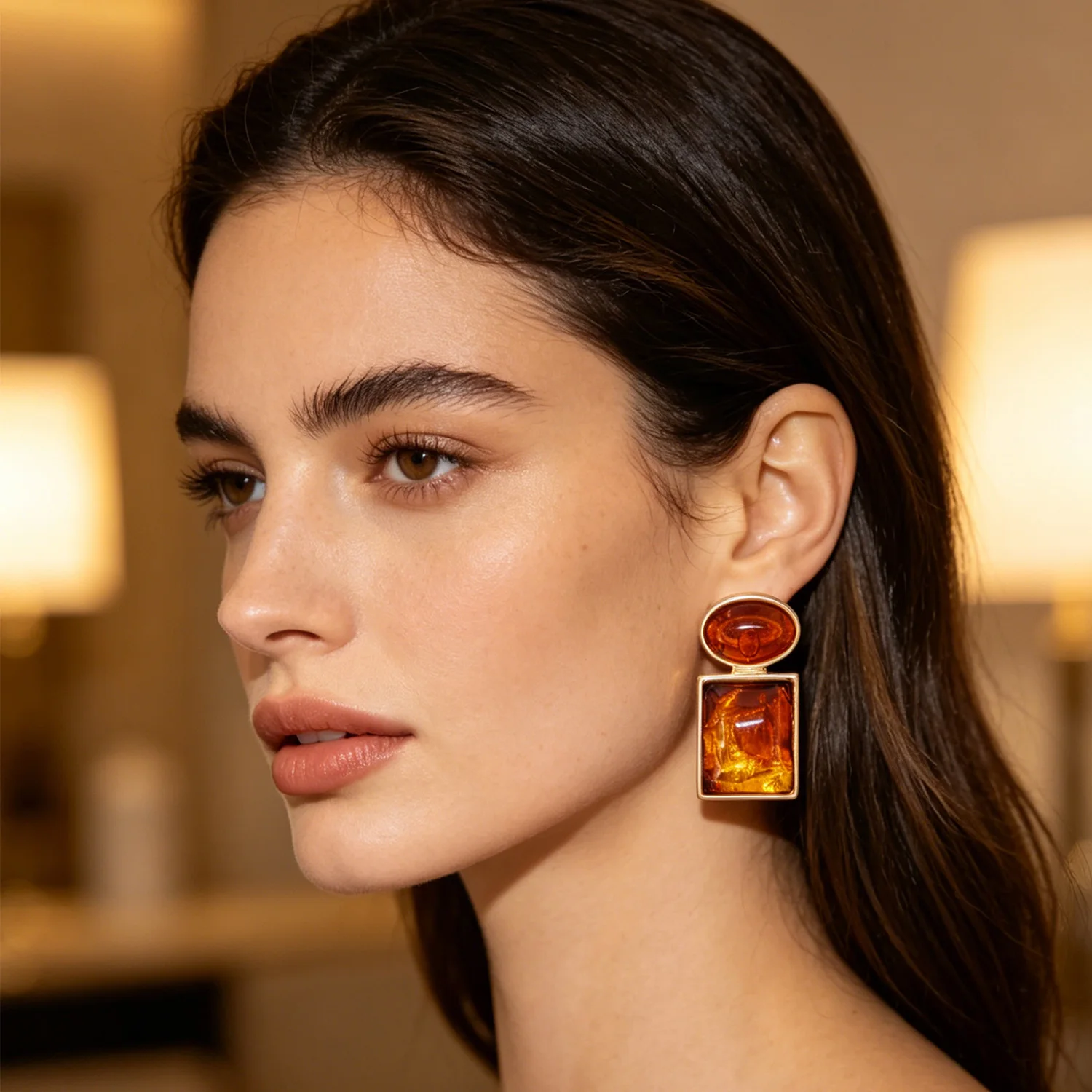 Trendy Multi Color Acrylic Resin Stud Earrings For Women Temperament Alloy Plated Daily Fashion Elegant Female Jewelry Gift
