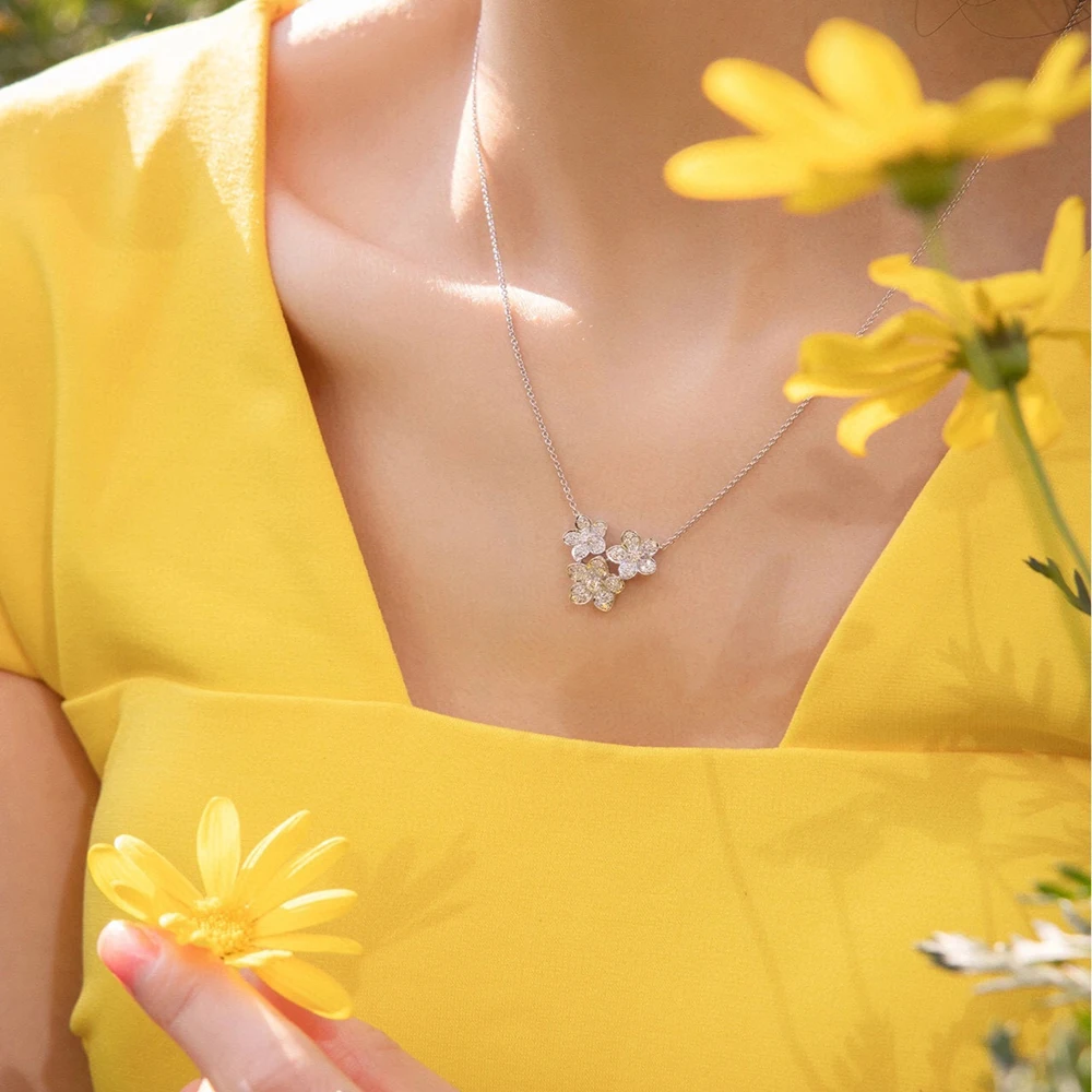 Mini 2022 Brand Pure 925 Sterling Silver Jewelry Women Cherry Flower Diamond Pendant Necklace Lovely Design Fine Luxury Quality