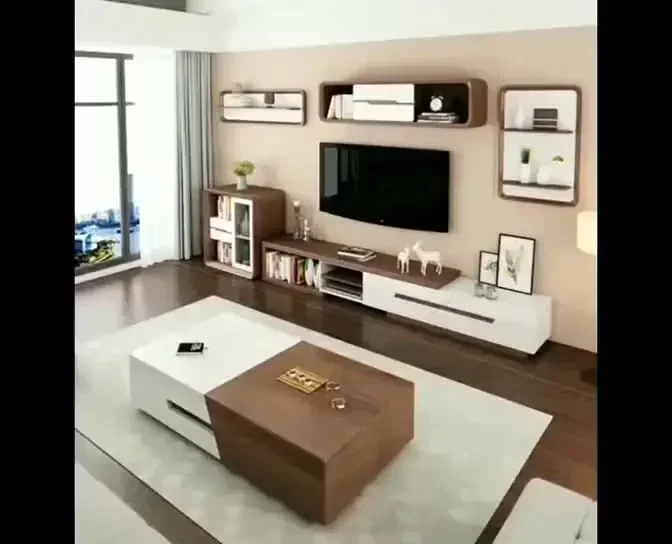 Juego de mesa de té y mueble de TV de madera con elevación multifuncional inteligente para sala de estar