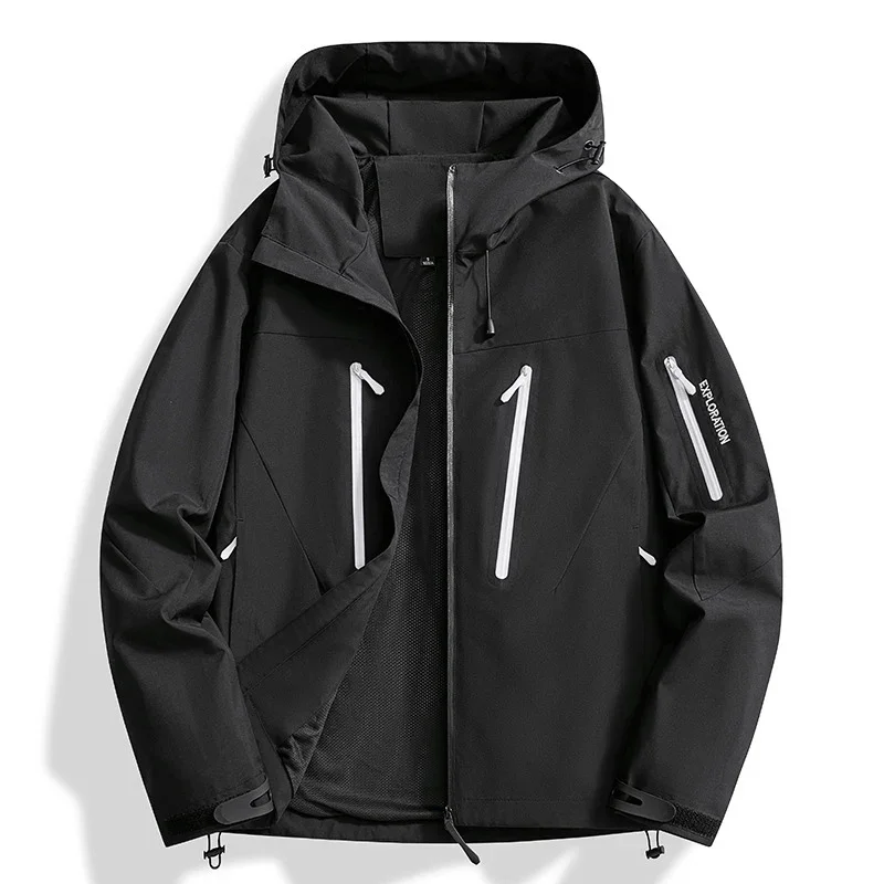 Spring and Autumn Men's Outdoor Waterproof Jacket, Hiking and Mountaineering Windproof and Breathable Coat, Men's Portable Sport