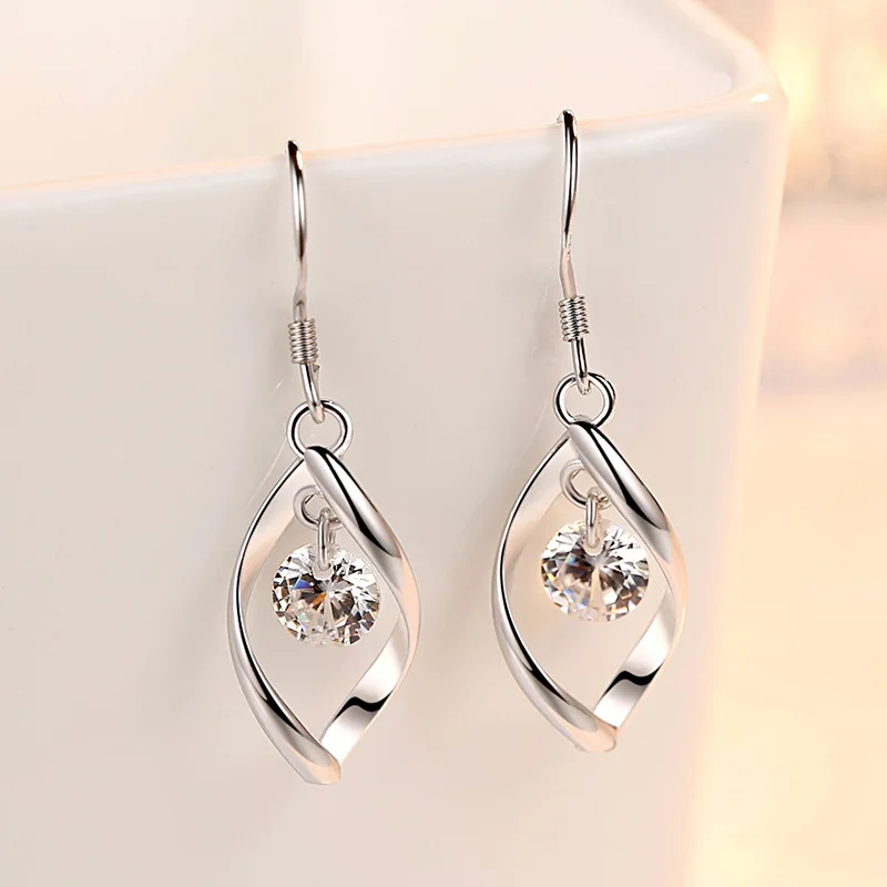 925 Sterling Silver Rotating Heart Zircon Earrings For Women Wedding Engagement Party Fashion Charm Eardrop Jewelry