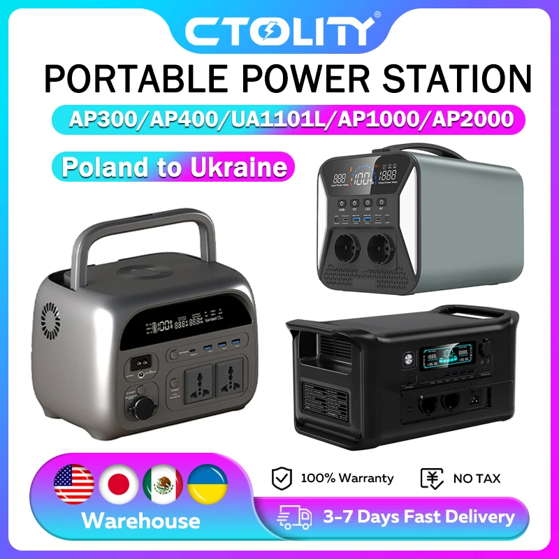 CTOLITY 500W Power Station 230Wh 2048Wh Lifepo4 Battery 2400W Solar Generator Emergency Charging Station USB TYPE-C LED Light