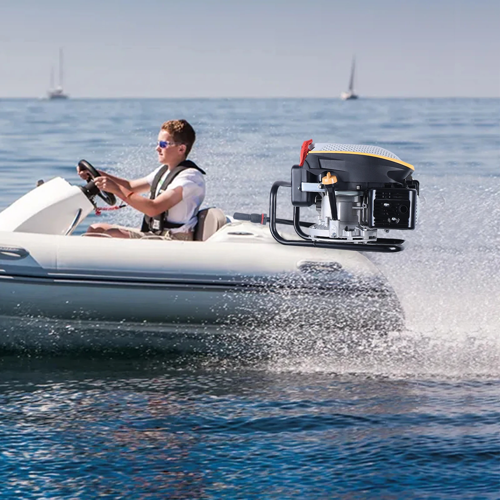 

4 Stroke 9HP Outboard Motor, 225CC Heavy Duty Long Shaft Fishing Boat Engine Marine Engine w/Air Cooling&TCI Ignition