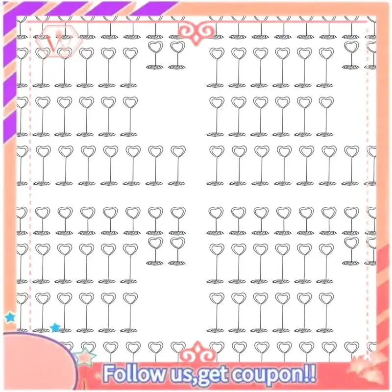 Upgraded 120 Pcs Card Holder Heart Shape Table Picture Stand Wire Tabletop Photo Holder Menu Clips,Silver