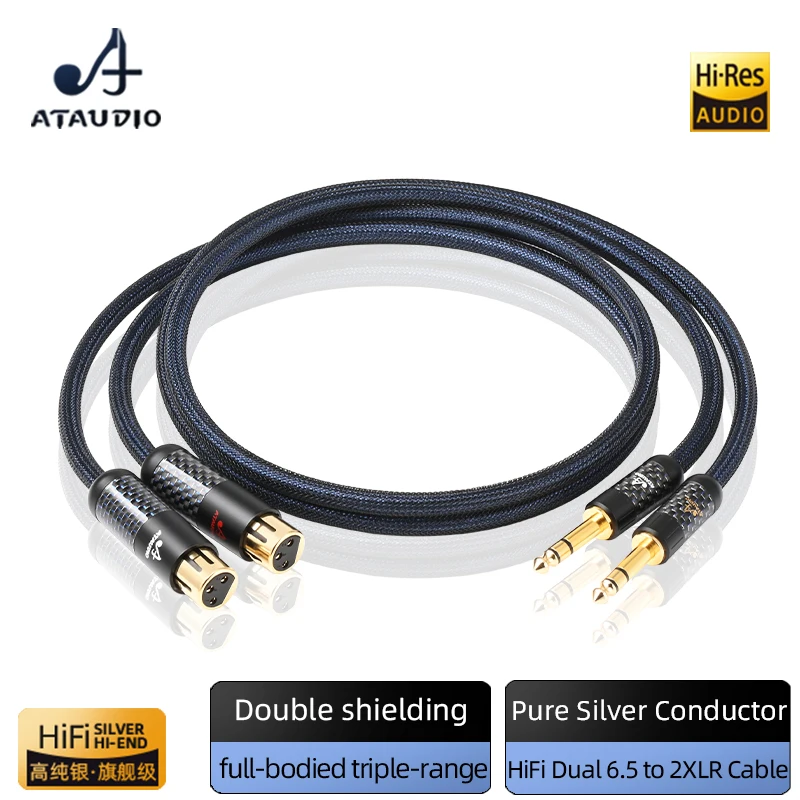 

ATAUDIO HiFi 6.5 to XLR Cable Pure Silver Dual 6.5mm TRS Jack to 3Pin 2XLR Audio Cable for Mixer Speaker Microphone
