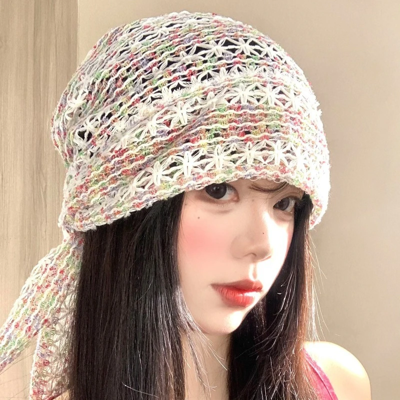 Korean Color Braided Strap Bandana Pullover Stacked Hat for Women's Summer Fashion Niche Breathable Bowler Ventilate Beanie Caps