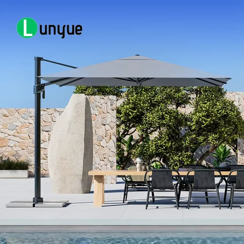 1.5sqm Modern Folding Aluminum Outdoor Parasol Waterproof Sun Protection for Hotel Pool Terrace Cafe Patio Garden Umbrella