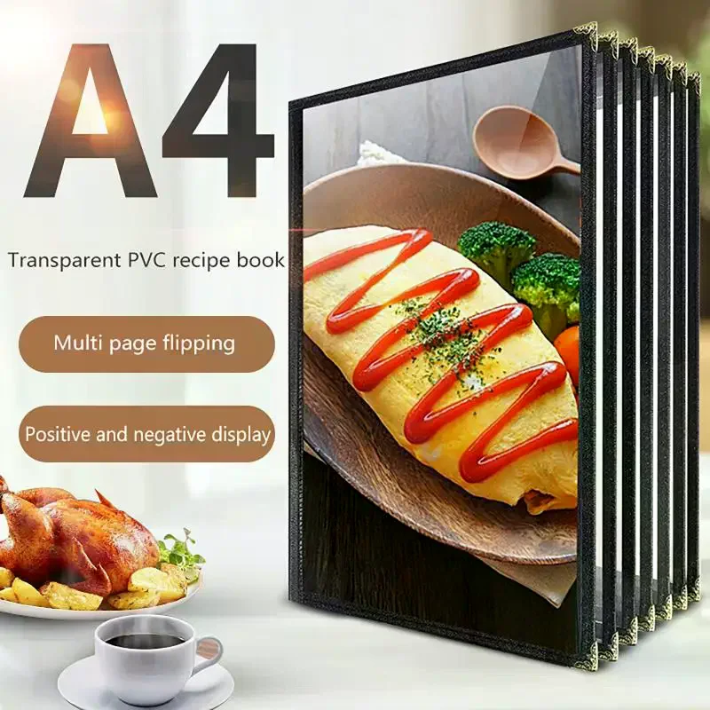 Foldable PVC Transparent Menu Cover A4 Reusable A4 Menu Paper Holder Double Panels Letter Size Loose Leaf Binder Restaurant